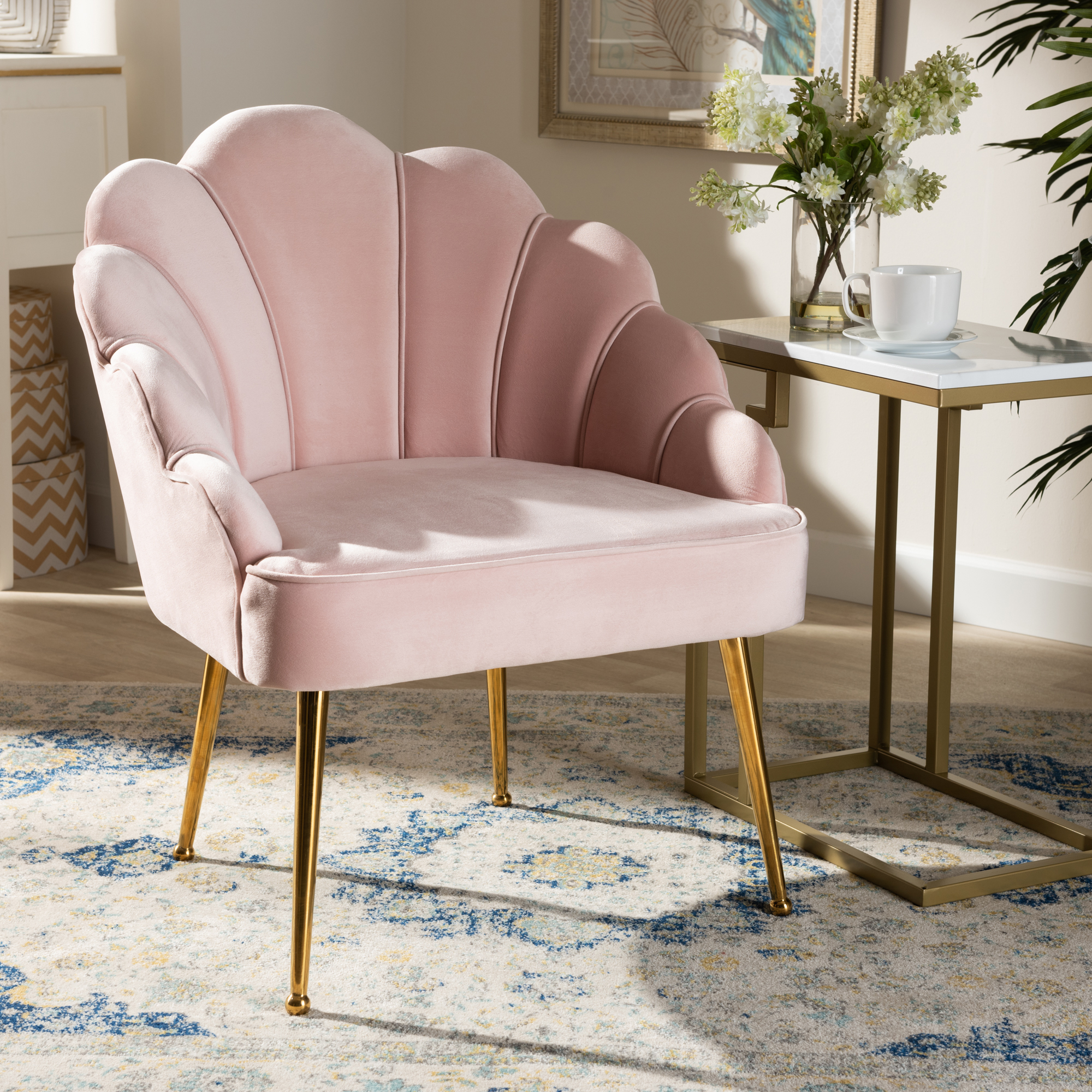 Baby pink velvet chair best sale